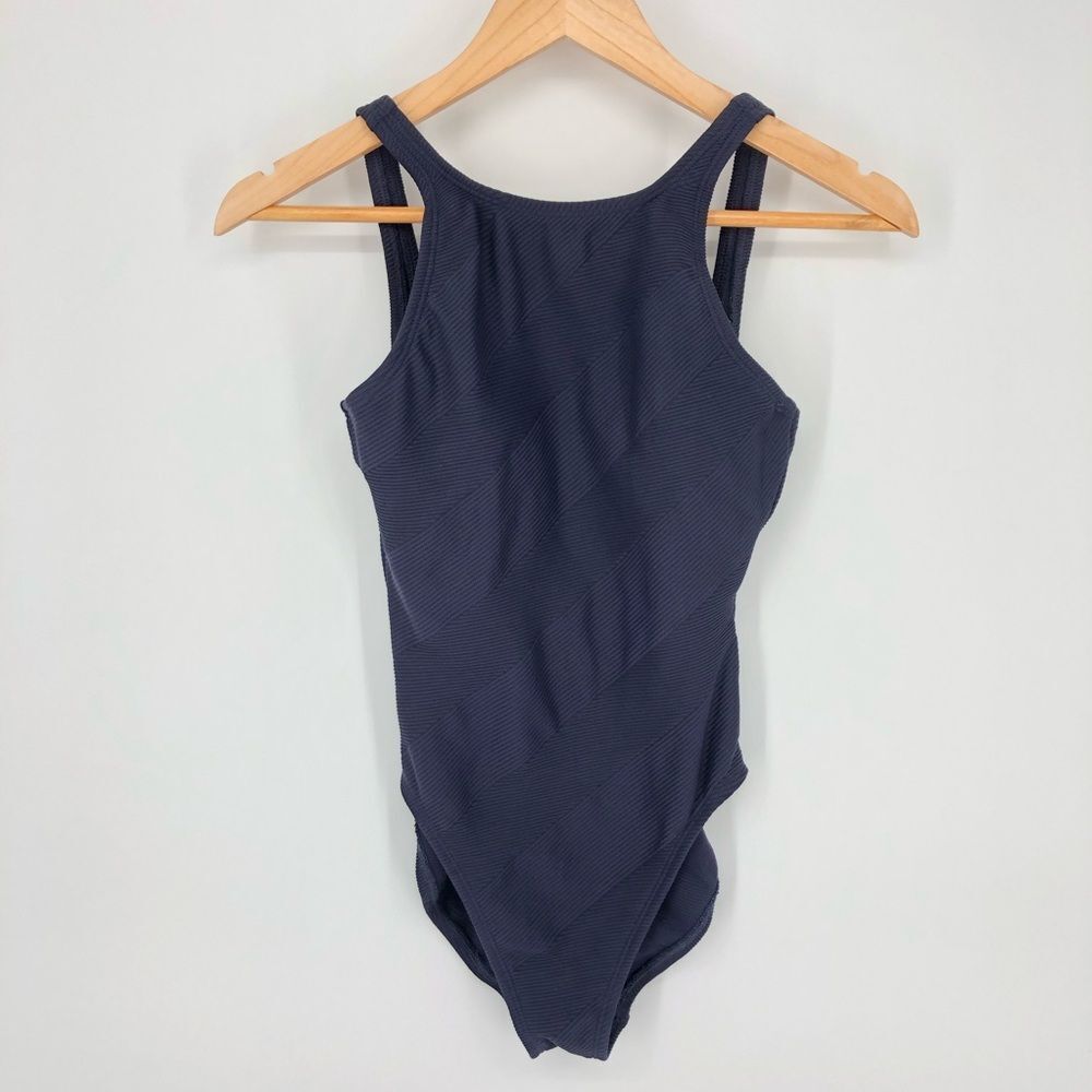 Anne Cole Collection One Piece Swimsuit Womens 8 Navy‎ Blue Textured Rib U Back